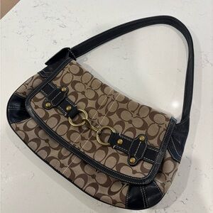 Coach Brown and Black Signature Shoulder Bag